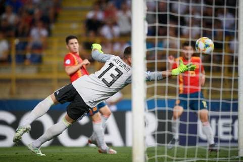 Photo Massimo Paolone LaPresse June 16, 2019 Bologna, Italy soccer Italy vs Spain - UEFA Under 21 Championship Italy 2019 - Group stage final tournament Group A - "Renata Dall Ara" stadium. In the pic: Federico Chiesa (Italia) goal 1-1  Copyright: xMassimoxPaolone LaPressex