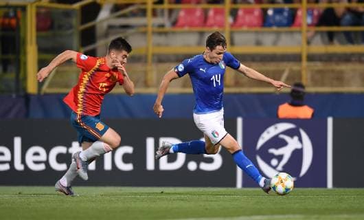 FOOTBALL UEFA U21 EUROPEAN CHAMPIONSHIP 2019 in Italy Italy Spain 16 06 2019 Federico Chiesa re, Italy vs. Martin Aguirregabiria li, Spain