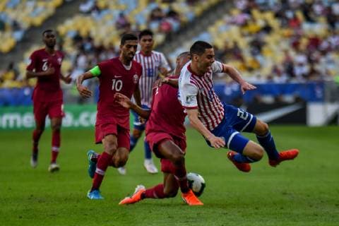 Paraguay vs Qatar RIO DE JANEIRO, RJ - 16.06.2019: PARAGUAY VS QATAR - Miguel Almirón is missing during a match between Paraguay and Qatar, valid for the group stage of the Copa America 2019, held this Sunday (16) at the Maracanã Stadium in Rio de Janeiro, RJ. (Photo: Nayra Halm Fotoarena) x1748670x  NayraxHalm