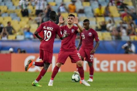 Paraguay vs Qatar RIO DE JANEIRO, RJ - 16.06.2019: PARAGUAY VS QATAR - Al-Moez Abdulla scored a goal during a match between Paraguay and Qatar, valid for the group stage of the Copa América 2019, held this Sunday (16) at the Maracanã Stadium in Rio de Janeiro, RJ. (Photo: Nayra Halm Fotoarena) x1748695x  NayraxHalm