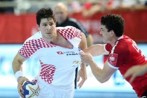 Handball qualifications - Porec, Croatia 16.06.2019., Porec, Croatia - 2020 European Men s Handball Championship qualification match between Croatia and Belgium. Marko Mamic, Quinten Colman  NelxPavletic PIXSELL