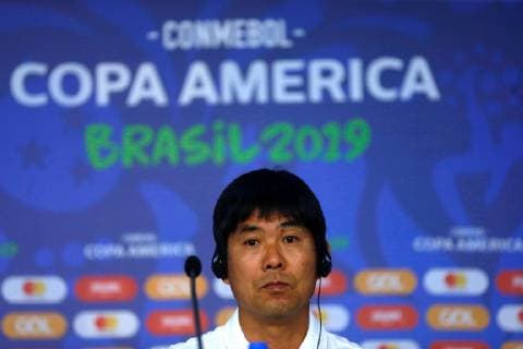 Japan s national team, Nationalteam coach Hajime Moriyasu offers a post-training press conference, PK, Pressekonferenz this Sunday at the Morumbi stadium in Sao Paulo, Brazil, 16 June 2019. Japan will face Chile for a Copa America group C match on 17 June. Press conference of Japan s national soccer team in Brazil !ACHTUNG: NUR REDAKTIONELLE NUTZUNG!  Copyright: xFernandoxBizerraxJr.x COPAME599 20190617-636963337390664512