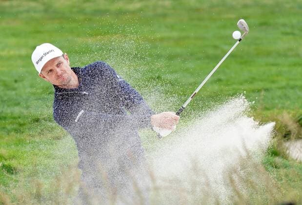 Justin Rose of England plays a shot out of the bunker on the 2nd hole in the final round of the 2019 U.S. Open at Pebble Beach Golf Links on June 16, 2019 in Pebble Beach, California.  PBP20190616817 KEVINxDIETSCH