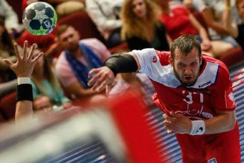 June 16, 2019 - Saint Petersburg, Russia - Alexander Kotov of Russia attacks during 2020 Men s European Championship, EM, Europameisterschaft Qualifiers match between Russia and Slovakia on June 16, 2019 at Sibur Arena in Saint Petersburg, Russia. Russia v Slovakia - 2020 Men s EHF Euro Qualifiers  - ZUMAn230 20190616_zaa_n230_906 Copyright: xMikexKireevx