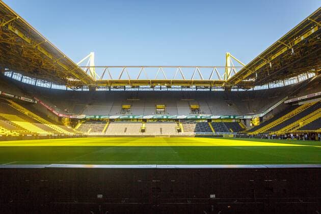 DEU, Germany, North Rhine-Westphalia, Dortmund, 21 04 2019 Signal Iduna Park until 2005 Westfalenstadion , since 1974 venue of Borussia Dortmund Ballspielverein Borussia 09 e V Dortmund, BVB, BVB 09 Under the motto celebration in the SIGNAL IDUNA PARK Your very personal Easter with a stadium tour could be visited on the holidays the stadium is venue at the 37 Protestant Church Day