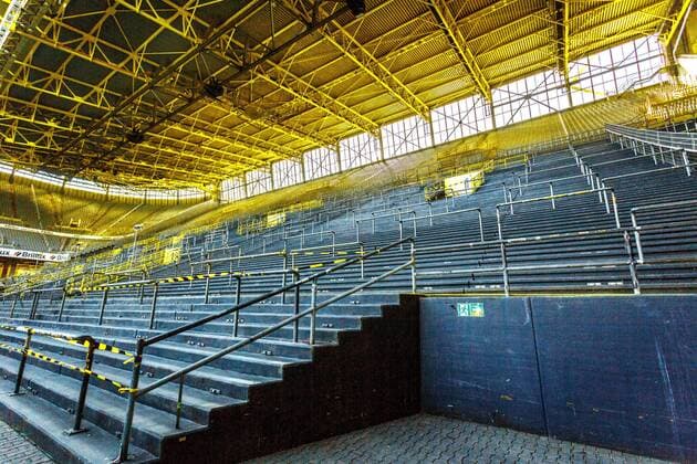 DEU, Germany, North Rhine-Westphalia, Dortmund, 21 04 2019 Signal Iduna Park until 2005 Westfalenstadion , since 1974 venue of Borussia Dortmund Ballspielverein Borussia 09 e V Dortmund, BVB, BVB 09 Under the motto celebration in the SIGNAL IDUNA PARK Your very personal Easter with a stadium tour could be visited on the holidays the stadium is venue at the 37 Protestant Church Day