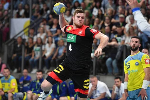 Johannes GOLLA GER , jump shot, action, single picture, cut single motive, half figure, half figure handball country game of the men, EHF Euro qualification Germany GER Kosovo KOS 28 17 at 16 06 2019 Arena Nuernberger Versicherung