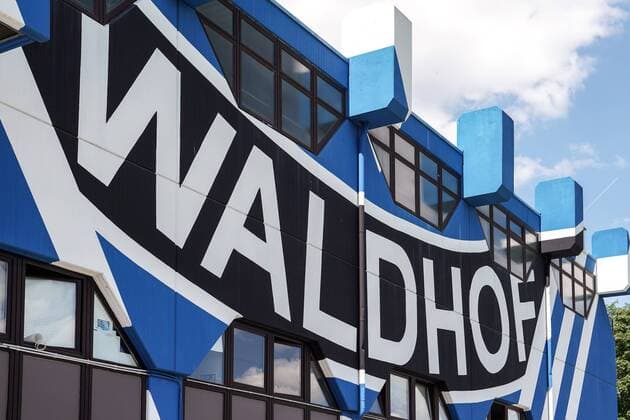 The writing Waldhof on a building near the training ground, symbol photo, symbol picture, symbol, at the first official team training after the summer break, training, 17 06 2019, Mannheim Germany , football, 3 league, season opener 2019 20 at SV Waldhof Mannheim, DFB DFL REGULATIONS PROHIBIT ANY USE OF PHOTOGRAPHS AS IMAGE SEQUENCES AND OR QUASI VIDEO xozx
