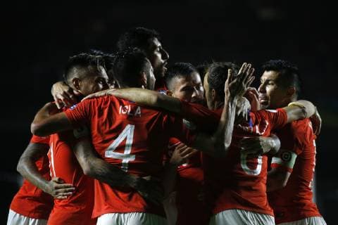 Fußball, Copa America, Japan - Chile Futbol, Japon vs Chile Copa America 2019 El jugador de la seleccion chilena Eduardo Vargas, celebra su gol contra Japon durante el partido del grupo C de la Copa America disputado en el estadio Morumbi de San Pablo, Brasil. 17 06 2019 Andres Pina Photosport Football, Japan vs Chile Copa America Championship 2019 Chile s player Eduardo Vargas, celebrates after scoring against Japan during the group C match of the Copa America Championship held at the Morumbi stadium in Sao Paulo, Brazil. 17 06 2019 Andres Pina Photosport Japon vs Chile, Copa America 2019 