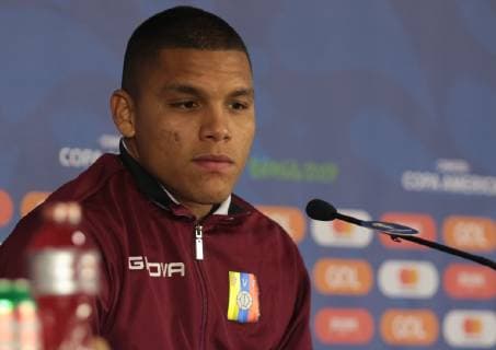 Collective of the team of Venezuela SALVADOR, BA - 17.06.2019: COLLECTIVE OF THE TEAM OF VENEZUELA - Joel Graterol, a Venezuelan national team, Nationalteam player, during a press conference, PK, Pressekonferenz at the Fonte Nova Arena in Salvador, Bahia, Brazil. (Photo: Tiago Caldas Fotoarena) x1749374x  TiagoxCaldas
