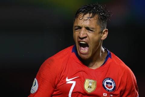 Fußball, Copa America, Japan - Chile Futbol, Japon vs Chile Copa America 2019 El jugador de la seleccion chilena Alexis Sanchez celebra su gol contra Japon durante el partido del grupo C de la Copa America disputado en el estadio Morumbi de San Pablo, Brasil. 17 06 2019 Andres Pina Photosport Football, Japan vs Chile Copa America Championship 2019 Chile s player Alexis Sanchez celebrates after scoring against Japan during the group C match of the Copa America Championship held at the Morumbi stadium in Sao Paulo, Brazil. 17 06 2019 Andres Pina Photosport Japon vs Chile, Copa America 2019 