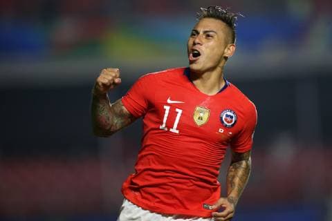 Fußball, Copa America, Japan - Chile Futbol, Japon vs Chile Copa America 2019 El jugador de la seleccion chilena Eduardo Vargas celebra su segundo gol contra Japon durante el partido del grupo C de la Copa America disputado en el estadio Morumbi de San Pablo, Brasil. 17 06 2019 Andres Pina Photosport Football, Japan vs Chile Copa America Championship 2019 Chile s player Eduardo Vargas celebrates after scoring his second goal against Japan during the group C match of the Copa America Championship held at the Morumbi stadium in Sao Paulo, Brazil. 17 06 2019 Andres Pina Photosport Japon vs Chile, Copa America 2019 