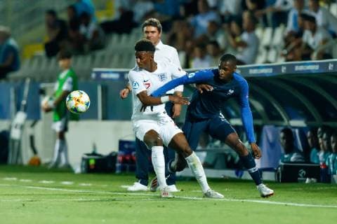 Cesena, Italy, 18 06 2019, UEFA U 21 European Championship Italy 2019, Group Phase, Group C, England France, Demarai Gray GBR and Fodé Ballo Toure FRA in the total Defodi 01048 182382 Defodi-048