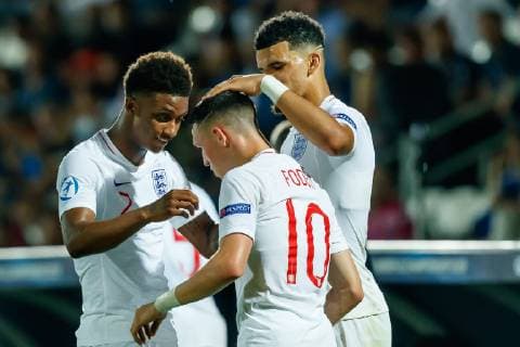 Cesena, Italy, 18 06 2019, UEFA U 21 European Championship Italy 2019, Group stage, Group C, England France, cheer, goal celebration for Phil Foden GBR after the 1-0 goal Defodi 01048 182388 Defodi-048