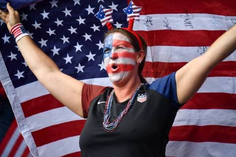 June 16, 2019 - Paris, ile de france, France - American Fans are seen during at the match between USA vs CHILE at the 2019 World cup in France in Parc des Princes, in Paris, France, on 16 June 2019. USA v CHILE - Women s World Cup  - ZUMAn230 20190616_zaa_n230_1438 Copyright: xJulienxMattiax