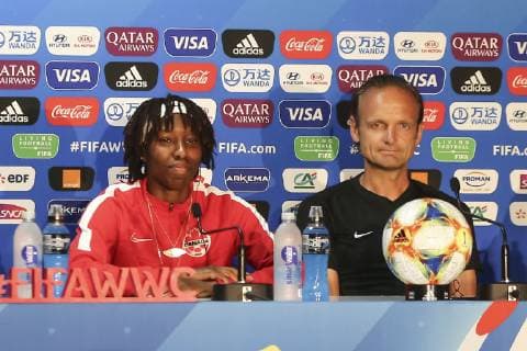 REIMS, 19-06-2019 ,Stade Auguste-Delaune, World Championship, WM, Weltmeisterschaft 2019 , Canada player Kadeisha BUCHANAN, Canada coach Kenneth HEINER-MOLLER press conference, PK, Pressekonferenz Canada 19-06 , Press conference Canada 19-06 x3715009x Copyright: