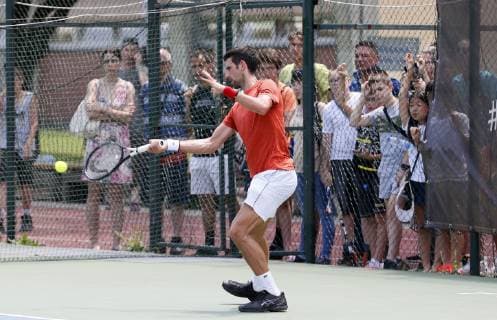 (190619) -- BELGRADE, June 19, 2019 -- Novak Djokovic of Serbia returns the ball during an open training session in Belgrade, Serbia, June 19, 2019. ) (SP)SERBIA-BELGRADE-TENNIS-NOVAK DJOKOVIC PredragxMilosavljevic 
