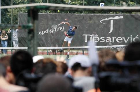 (190619) -- BELGRADE, June 19, 2019 -- Novak Djokovic of Serbia serves during an open training session in Belgrade, Serbia, June 19, 2019. ) (SP)SERBIA-BELGRADE-TENNIS-NOVAK DJOKOVIC PredragxMilosavljevic 