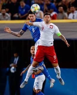Bologna, Italy, 19 06 2019, UEFA U 21 European Championship Italy 2019, Group stage, Group A, Italy Poland, Alessandro Bastoni ITA and Dawid Kownacki POL in the total Defodi 01048 182608 Defodi-048