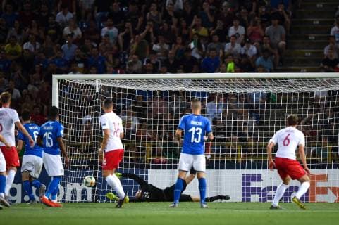 Photo Massimo Paolone LaPresse June 19, 2019 Bologna, Italy soccer Italy vs Poland - UEFA Under 21 Championship Italy 2019 - Group stage final tournament Group A - "Renato Dall Ara" stadium. In the pic: Krystian Bielik (Polonia) goal 0-1  Copyright: xMassimoxPaolone LaPressex