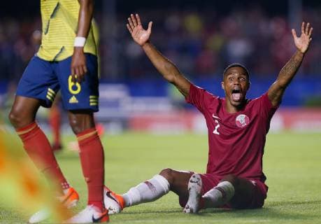 Colombia vs Qatar SÃO PAULO, SP - 19.06.2019: COLOMBIA VS QATAR - Pedro Correia do Qatar complains after falling inside the area during a match between Colombia and Qatar, valid for the group stage of the Copa America 2019, held this Wednesday (19) at the Estádio do Morumbi in São Paulo, SP. (Photo: Marcelo Machado de Melo Fotoarena) x1750220x  MarceloxMachadoxdexMelo
