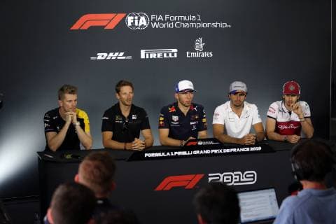 Photo4 LaPresse 20 06 2019 Le Castellet, France Grand Prix Formula One France 2019 In the pic: press conference, PK, Pressekonferenz Nico Hulkenberg (GER) Renault Sport F1 Team RS19 Romain Grosjean (FRA) Haas F1 Team VF-18 Pierre Gasly (FRA) Red Bull Racing RB15 Carlos Sainz Jr (ESP) Mclaren F1 Team MCL34 Antonio Giovinazzi (ITA) Alfa Romeo Racing C38  Copyright: xPhoto4 LaPressex