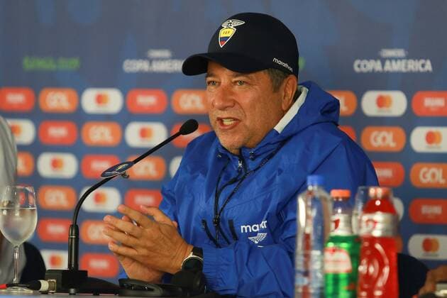 Coletiva Selecao Equador SALVADOR, BA - 20.06.2019: COLETIVA SELEcaO EQUADOR - Hernán Darío Gómez, Ecuador coach, during a press conference, PK, Pressekonferenz at the Fonte Nova Arena in Salvador, Bahia, Brazil. (Photo: Tiago Caldas Fotoarena) x1750662x  TiagoxCaldas