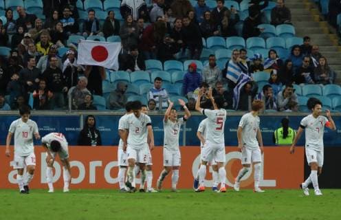20th June 2019, Arena do Gremio, Porto Alegre, Brazil. Copa America international football, Uruguay versus Japan; Players of Japan celebrate their second goal from Koji Miyoshi for 2-1  ActionPlus12146015 MaxxPeixoto