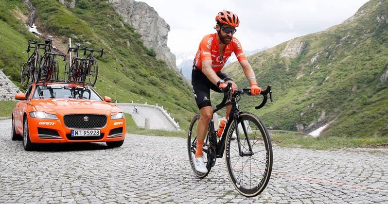 21 06 2019 San Gottardo , SWITZERLAND , Cycling 7 stage Unterterzen San Gottardo Simon Geschke GER Team CCC on the Tremola road up to the Gotthard Pass
