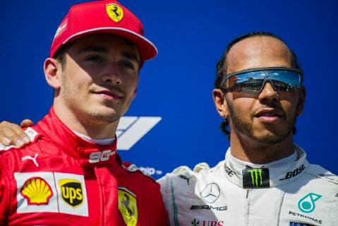 June 22nd 2019, Circuit Automobile Paul Ricard, Le Castellet, Marseille, France ; FIA Formula 1 Grand Prix of France, qualifying; (L-R) Charles Leclerc of the Ferrari Team 3rd on pole and pole sitter and Lewis Hamilton of the Mercedes Team  ActionPlus12146677 PabloxGuillen