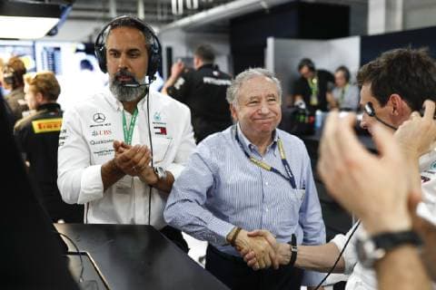 Motorsports: FIA Formula One World Championship, WM, Weltmeisterschaft 2019, Grand Prix of France, Jean Todt (FRA, FIA President), Toto Wolff (AUT, Mercedes AMG Petronas Motorsport), Le Castellet France