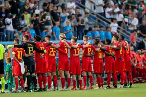 Belgium s players pictured at the start of a soccer game between Belgium s national U21, U 21 team and Italy s U21 team, Saturday 22 June 2019, match 3 3 in group A at the 2019 European championships Under 21 in Reggio, Italy. BRUNOxFAHY  x05611132x