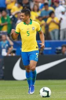 Peru vs. Brazil SÃO PAULO, SP - 22.06.2019: PERU VS. BRAZIL - Casemiro do Brasil celebrates after scoring a goal during a match between Peru and Brazil, valid for the last round group stage of the Copa América 2019, held this Saturday (22) at the Corinthians Arena in São Paulo, SP. during a match between Peru and Brazil, valid for the last round group stage of the Copa America 2019, held this Saturday (22) at the Corinthians Arena in São Paulo, SP. (Photo: Marcelo Machado de Melo Fotoarena) x1751235x  MarceloxMachadoxdexMelo