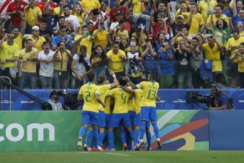 Peru vs. Brazil SÃO PAULO, SP - 22.06.2019: PERU VS. BRAZIL - Celebration of the goal of Brazil, scored by Casemiro during a match between Peru and Brazil, valid for the group stage of the Copa América 2019, held this Saturday (22) at the Corinthians Arena in São Paulo, SP. (Photo: Ricardo Moreira Fotoarena) x1751242x  RicardoxMoreira