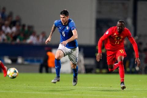 Italian Alessandro Bastoni and Belgium s Dodi Lukebakio fight for the ball during a soccer game between Belgium s national U21, U 21 team and Italy s U21 team, Saturday 22 June 2019, match 3 3 in group A at the 2019 European championships Under 21 in Reggio, Italy. BRUNOxFAHY  x05611156x