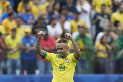 Peru vs. Brazil SÃO PAULO, SP - 22.06.2019: PERU VS. BRAZIL - Everton celebrates his goal, the third of Brazil during a match between Peru and Brazil, valid for the group stage of Copa América 2019, held this Saturday (22) at the Corinthians Arena in São Paulo, SP. (Photo: Ricardo Moreira Fotoarena) x1751267x  RicardoxMoreira
