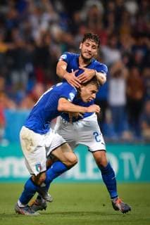 Photo Massimo Paolone LaPresse June 22, 2019 Reggio Emilia, Italy soccer Belgium vs Italy - UEFA Under 21 Championship Italy 2019 - Group stage final tournament Group A - "Mapei Stadium - Citt& xe0; del Tricolore" stadium. In the pic: Nicolo Barella (Italia) celebrates after scoring goal 0-1  Copyright: xMassimoxPaolone LaPressex