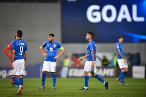 Photo Massimo Paolone LaPresse June 22, 2019 Reggio Emilia, Italy soccer Belgium vs Italy - UEFA Under 21 Championship Italy 2019 - Group stage final tournament Group A - "Mapei Stadium - Citt& xe0; del Tricolore" stadium. In the pic: Patrick Cutrone (Italia) awaits the decision of the Video Assistant Referees (VAR)  Copyright: xMassimoxPaolone LaPressex