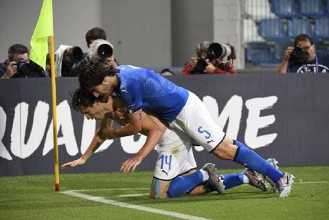 Federico Chiesa celebrates scoring a goal pictured UEFA under 21 championship Italia 2019 group A match between Belgium and Italia in tricolore Mapei stadium i on june 22, 2019 in Reggio Emilia, Italia,22 06 2019 FOOTBALL : Belgique vs Italie - U21, U 21 - Euro - Reggio Emilia - 22 06 2019 PhotoNews Panoramic 