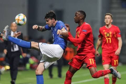 June 22, 2019 - Reggio Emilia, Reggio Emilia, Italy - Alessandro Bastoni of Italy U21, U 21 Dodi Lukebakio of Belgium U21 during the UEFA UNDER21 Championship match between Italy and Belgium at Stadio Citt Del Tricolore on June 22, 2019 in Reggio Emilia, Italy. Belgium v Italy: Group A - 2019 UEFA U-21 Championship  - ZUMAn230 20190622_zaa_n230_600 Copyright: xEmmanuelexCiancaglinix