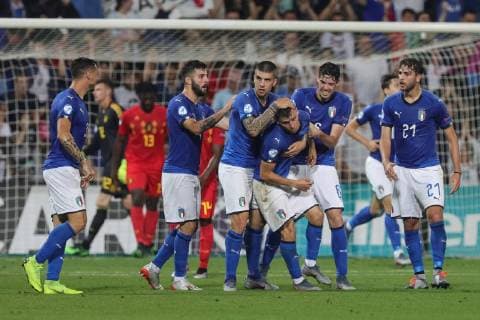 June 22, 2019 - Reggio Emilia, Reggio Emilia, Italy - Nicol Barella of Italy U21, U 21 Manuel Locatelli of Italy U21, Patrick Cutrone of Italy U21 during the UEFA UNDER21 Championship match between Italy and Belgium at Stadio Citt Del Tricolore on June 22, 2019 in Reggio Emilia, Italy. Belgium v Italy: Group A - 2019 UEFA U-21 Championship  - ZUMAn230 20190622_zaa_n230_591 Copyright: xEmmanuelexCiancaglinix