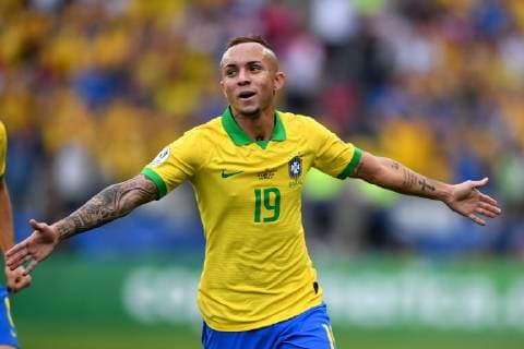 (190623) -- SAO PAULO, June 23, 2019 (Xinhua) -- Brazil s Everton celebrates after scoring a goal during the Group A match between Brazil and Peru at the Copa America 2019, held in Sao Paulo, Brazil, June 22, 2019. Brazil won 5-0. (Xinhua Xin Yuewei) (SP)BRAZIL-SAO PAULO-SOCCER-COPA AMERICA 2019-BRAZIL VS PERU 