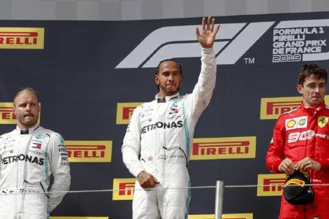 Motorsports: FIA Formula One World Championship, WM, Weltmeisterschaft 2019, Grand Prix of France, 77 Valtteri Bottas (FIN, Mercedes AMG Petronas Motorsport), 44 Lewis Hamilton (GBR, Mercedes AMG Petronas Motorsport), 16 Charles Leclerc (MCO, Scuderia Ferrari Mission Winnow), Le Castellet France
