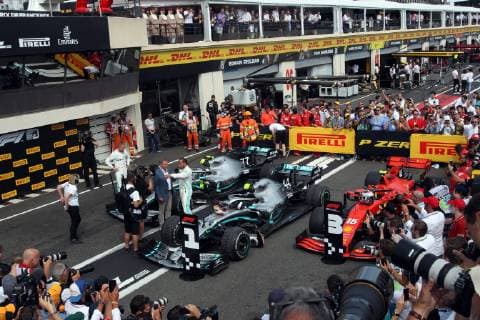 Photo4 LaPresse 23 06 2019 Le Castellet, France Grand Prix Formula One France 2019 In the pic: podium: 1st position Lewis Hamilton (GBR) Mercedes AMG F1 W10 2nd position Valtteri Bottas (FIN) Mercedes AMG F1 W10 3rd position Charles Leclerc (MON) Scuderia Ferrari SF90  Copyright: xPhoto4 LaPressex