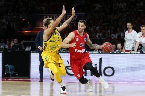 l r in duel, action, with Joshiko Saibou 1 Alba Berlin and Stefan Jovic 16 FC Bayern Basketball , FC Bayern Basketball vs. Alba Berlin, Basketball, BBL, Playoffs, Final 23 06 2019 Munich Bayern Deutschland Copyright: xkolbert-press ChristianxKolbertx