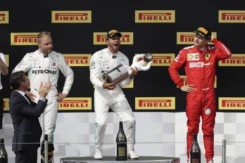 HAMILTON Lewis F1 Team Mercedes AMG winner at the award ceremony with cup with BOTTAS and LECLERC Formula 1 GP 2019 France on 23 06 2019 at Le Castellet