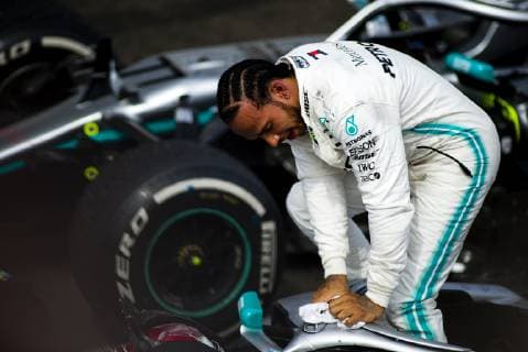 23rd June 2019, Circuit Automobile Paul Ricard, Le Castellet, Marseille, France ; FIA Formula 1 Grand Prix of France, Race Day; Lewis Hamilton of the Mercedes Team celebrates his victory on the Paul Ricard Circuit  ActionPlus12147281 PabloxGuillen