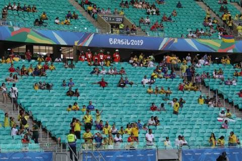 Colombia vs Paraguay SALVADOR, BA - 23.06.2019: COLOMBIA VS PARAGUAY - Low public in Arena Fonte Nova, during match between Colombia and Paraguay, valid for the group phase of Copa America 2019, held this Sunday (23) at the Arena Fonte Nova in Salvador, Bahia, Brazil. (Photo: Tiago Caldas Fotoarena) x1751608x  TiagoxCaldas