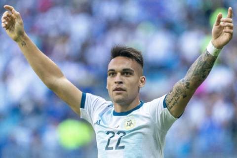 Qatar vs Argentina PORTO ALEGRE, RS - 23.06.2019: QATAR VS ARGENTINA - Lautaro Martínez celebrates the match between Qatar and Argentina, valid for the 2019 Copa América group stage, held this Sunday (23) at the Grêmio Arena in Porto Alegre, RS. (Photo: Raul Pereira Fotoarena) x1751686x  RaulxPereira