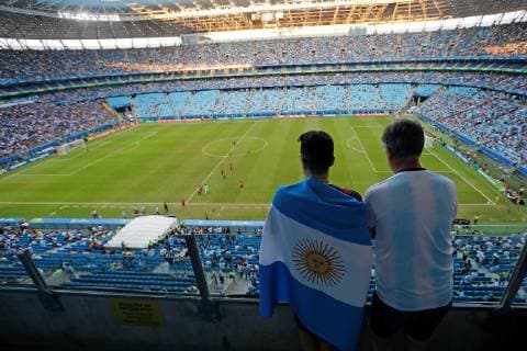 Argentina s fans during the Copa America 2019 Group B soccer match between Qatar and Argentina, at Arena do Gremio Stadium in Porto Alegre , Brazil, 23 June 2019. Qatar vs. Argentina !ACHTUNG: NUR REDAKTIONELLE NUTZUNG!  Copyright: xJuanxIgnacioxRoncoronix SCA1579 20190623-636969251256816408
